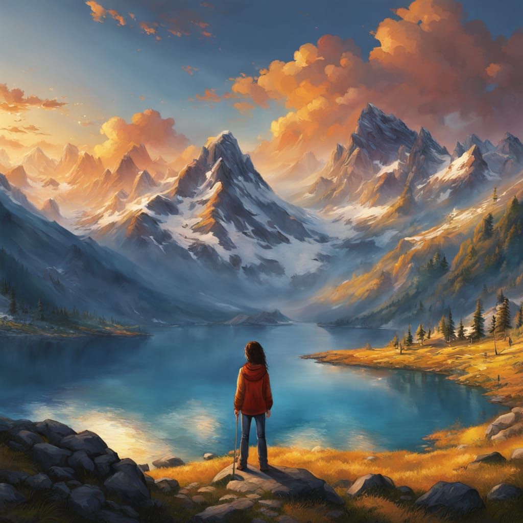 Girl in Swiss Alps: Vibrant Oil Painting
