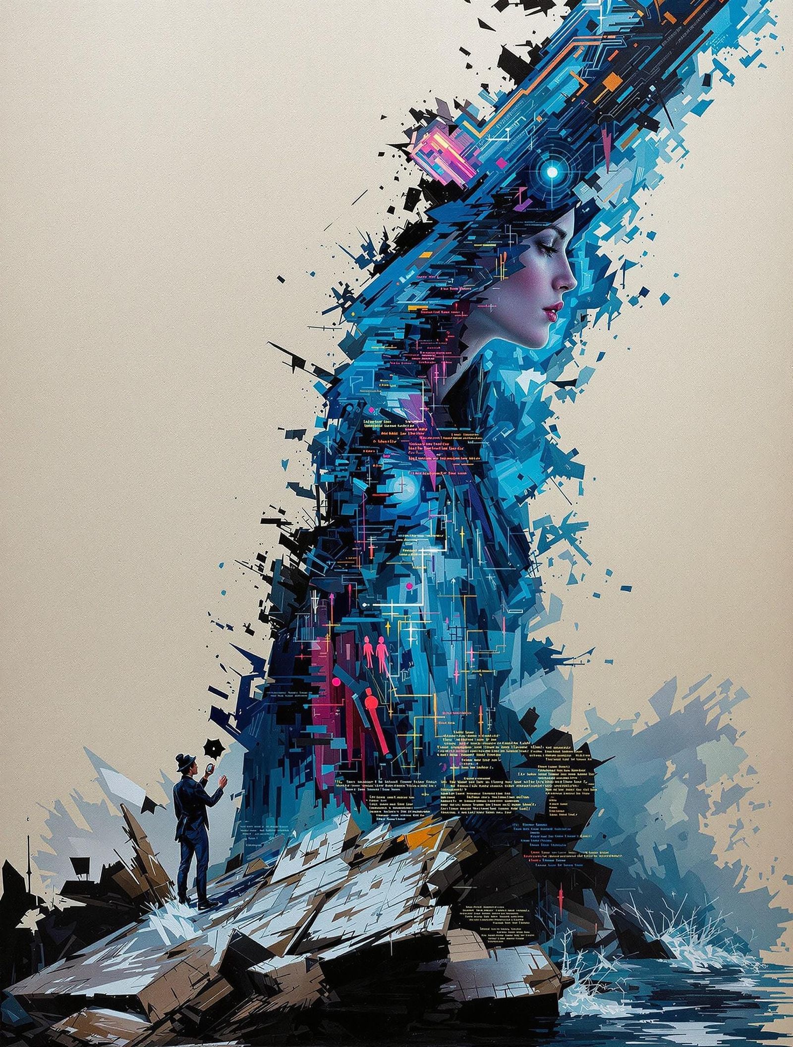 Lighthouse Keeper in Temporal Flux: Impasto Glitch Art