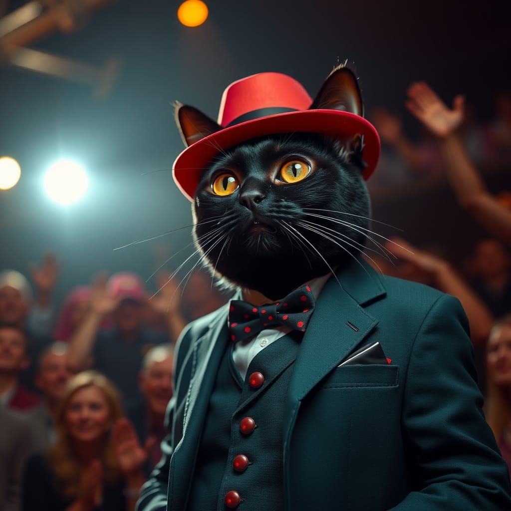 Dapper Cat Performer in Polka Dot Suit