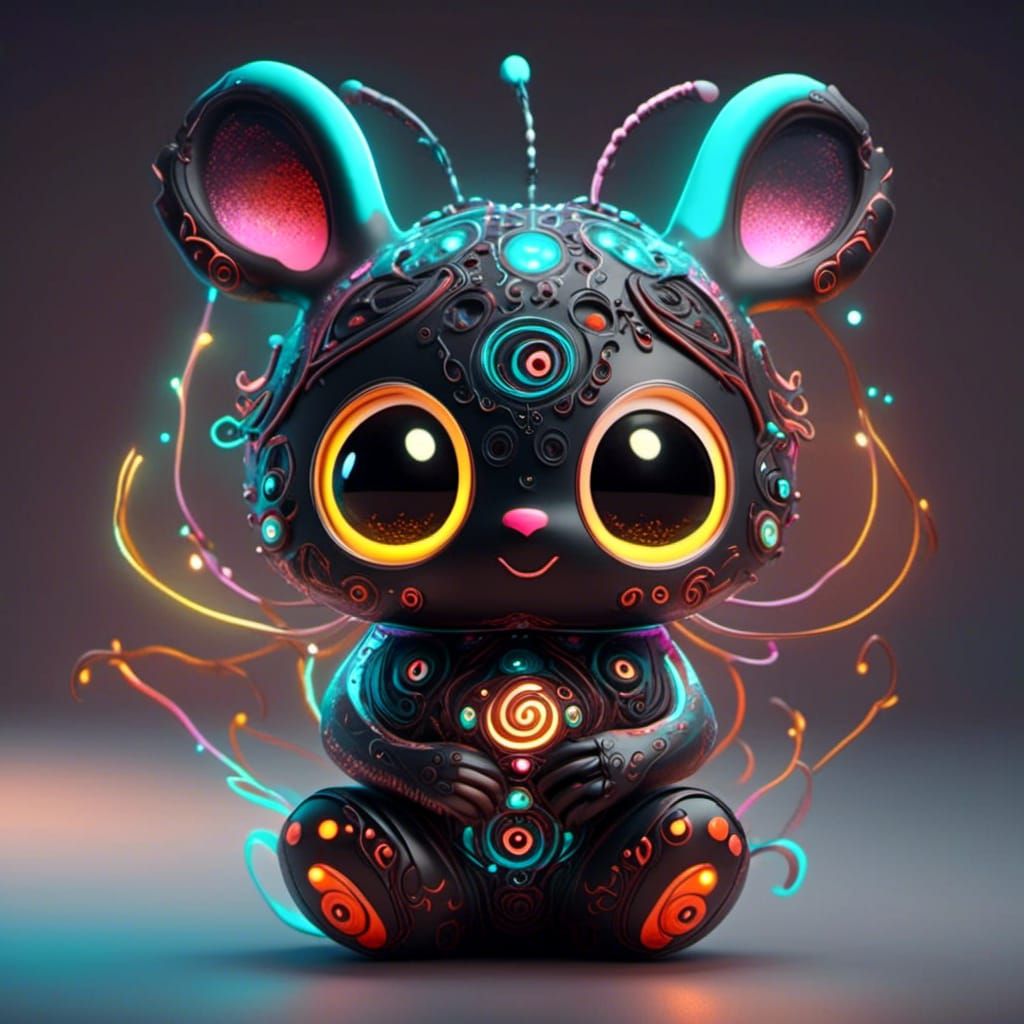 Glowing Circuit Creature with Bioluminescent Motherboard