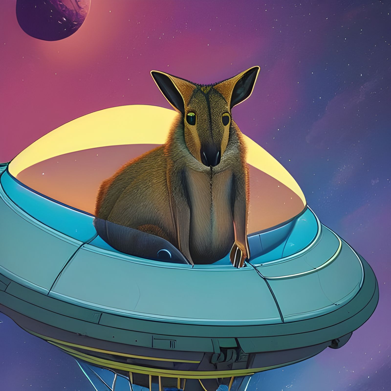 Wallaby on Spaceship: Photorealistic Digital Illustration