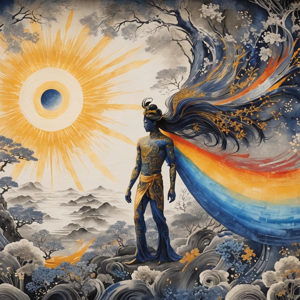 Ethereal Calligraphy Art on Serene Figure