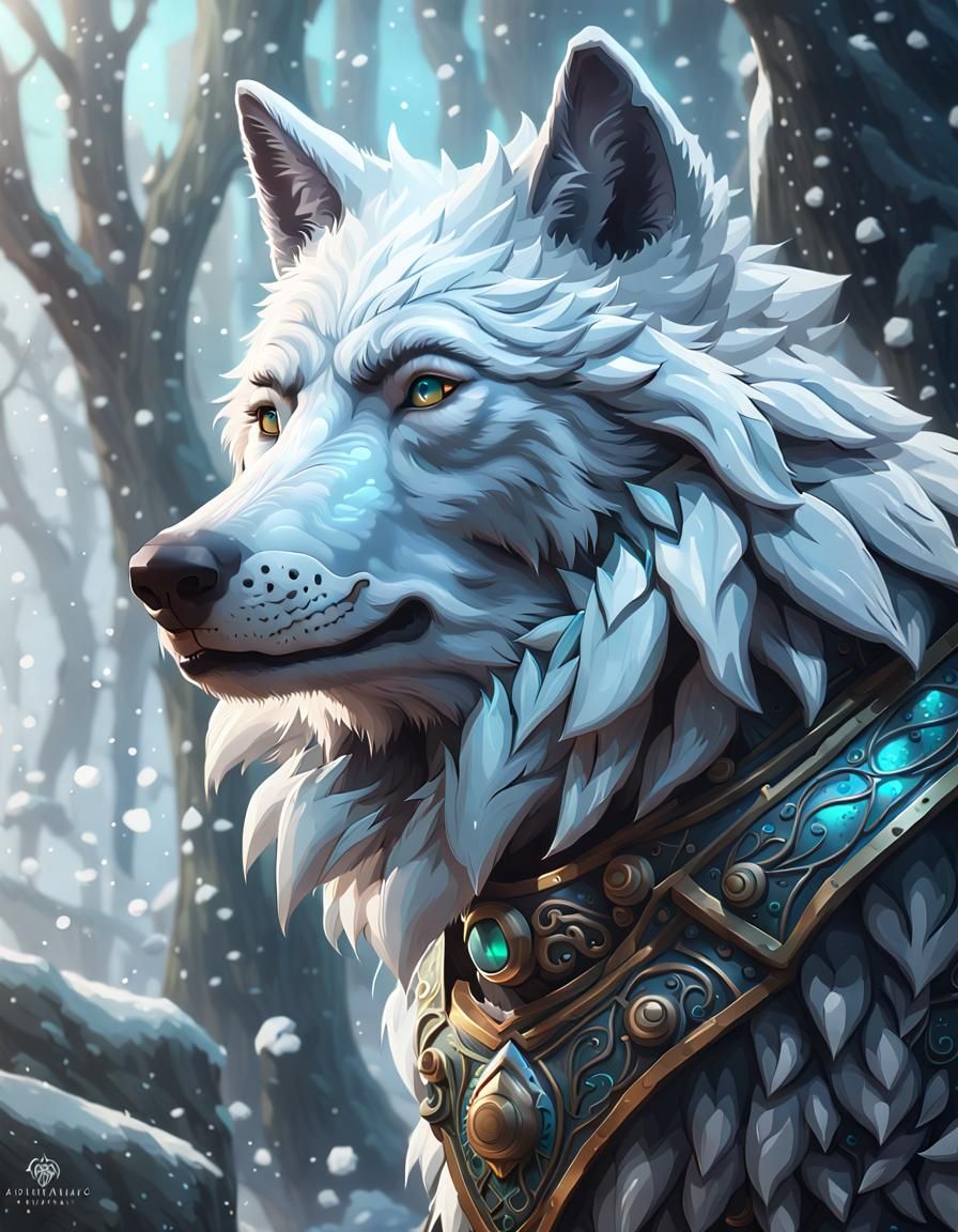 Happy Wolf Portrait in Ethereal Fantasy Style