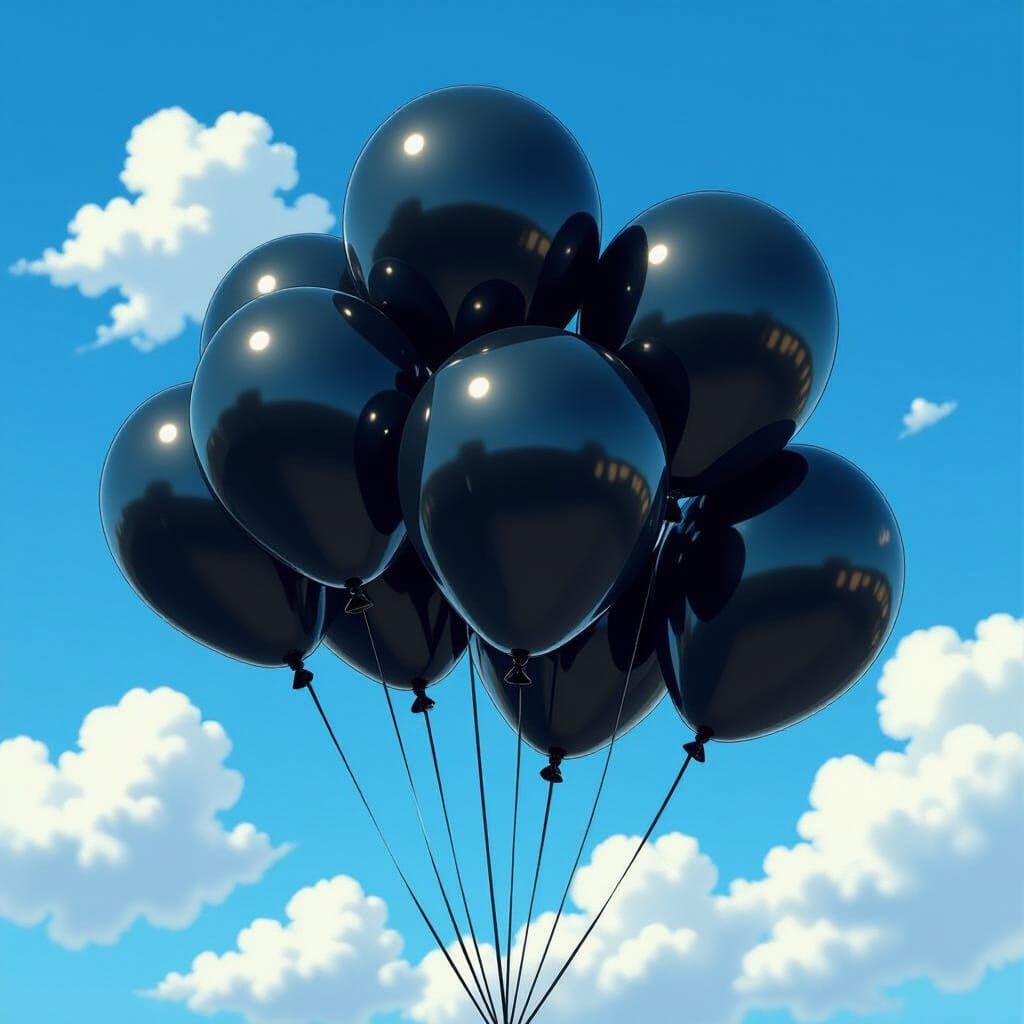 Black Balloons Floating in a Summer Sky