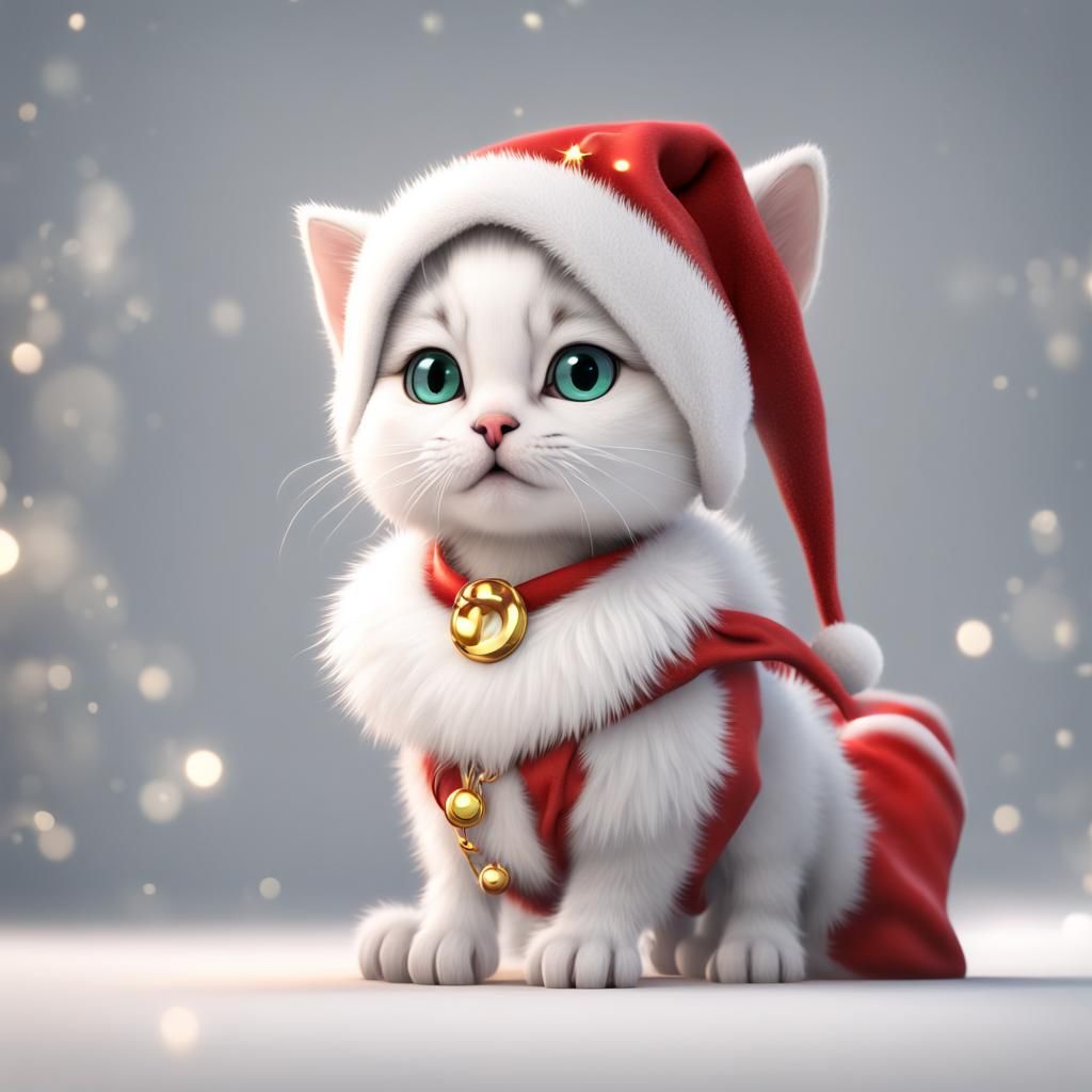 Adorable Kitten in Christmas Costume: 3D Render