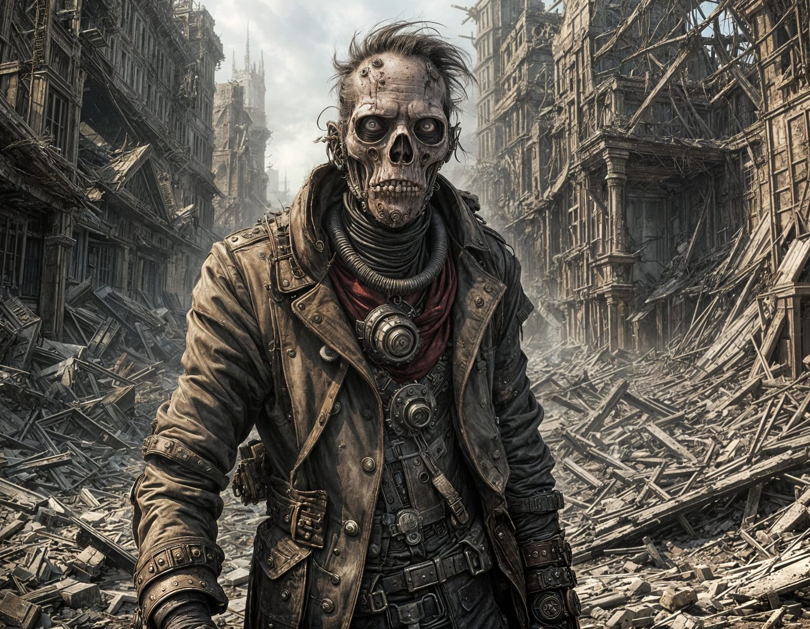 Wasteland Zombie in Ruined City Close-Up