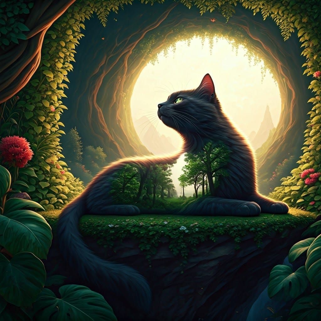 Translucent Black Cat Heart of Greenery