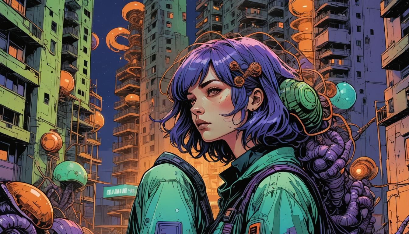 Cyberpunk Girl in Chernobyl: Comic Book Style