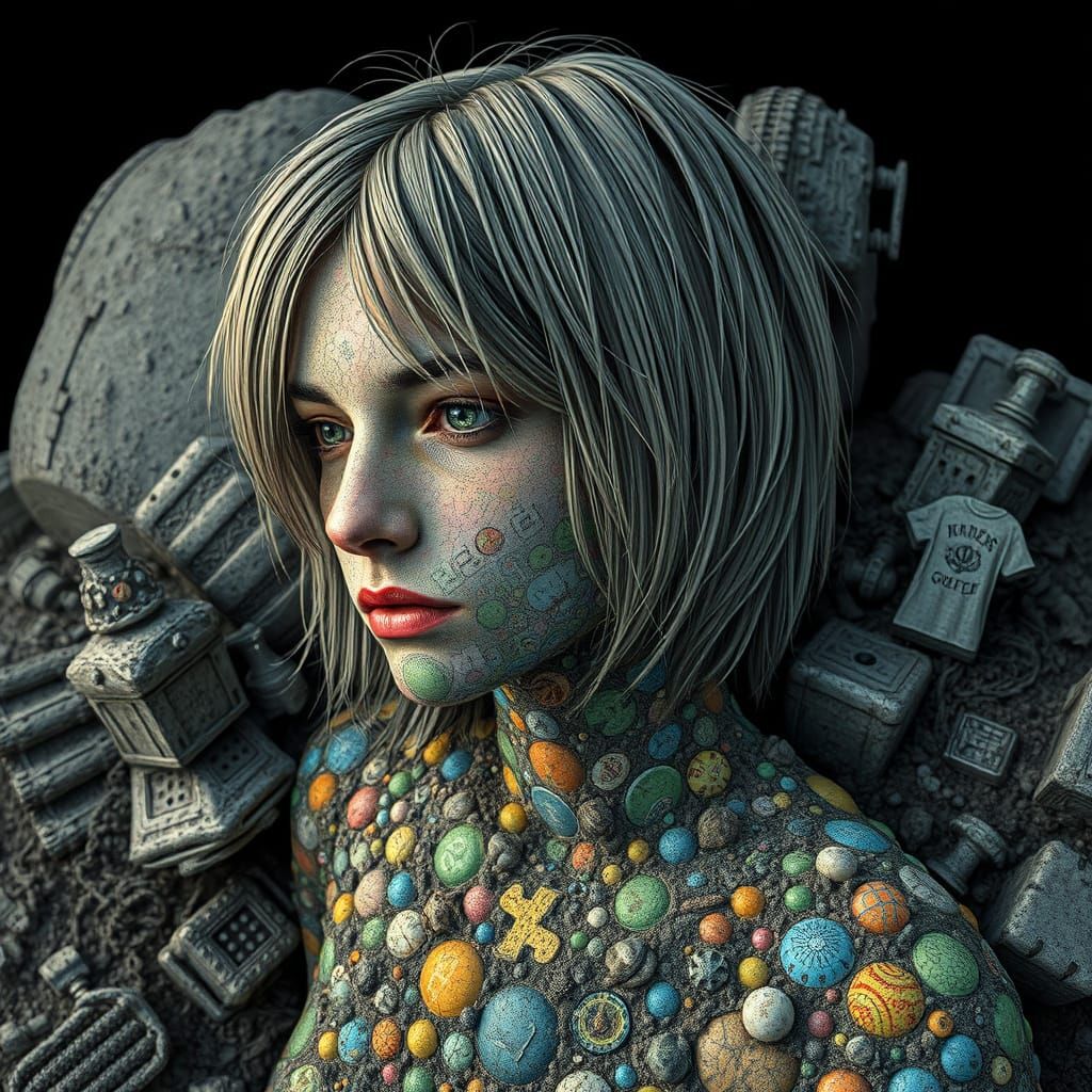 Mesmerizing Dirt Mosaic Portrait of Kurt Cobain in Futuristi...