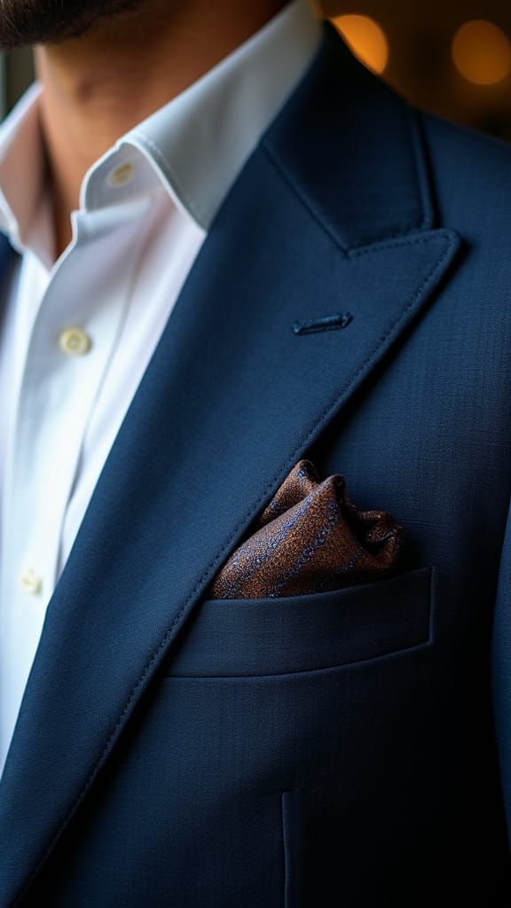 Elegant Man in Luxurious Blue Herringbone Suit
