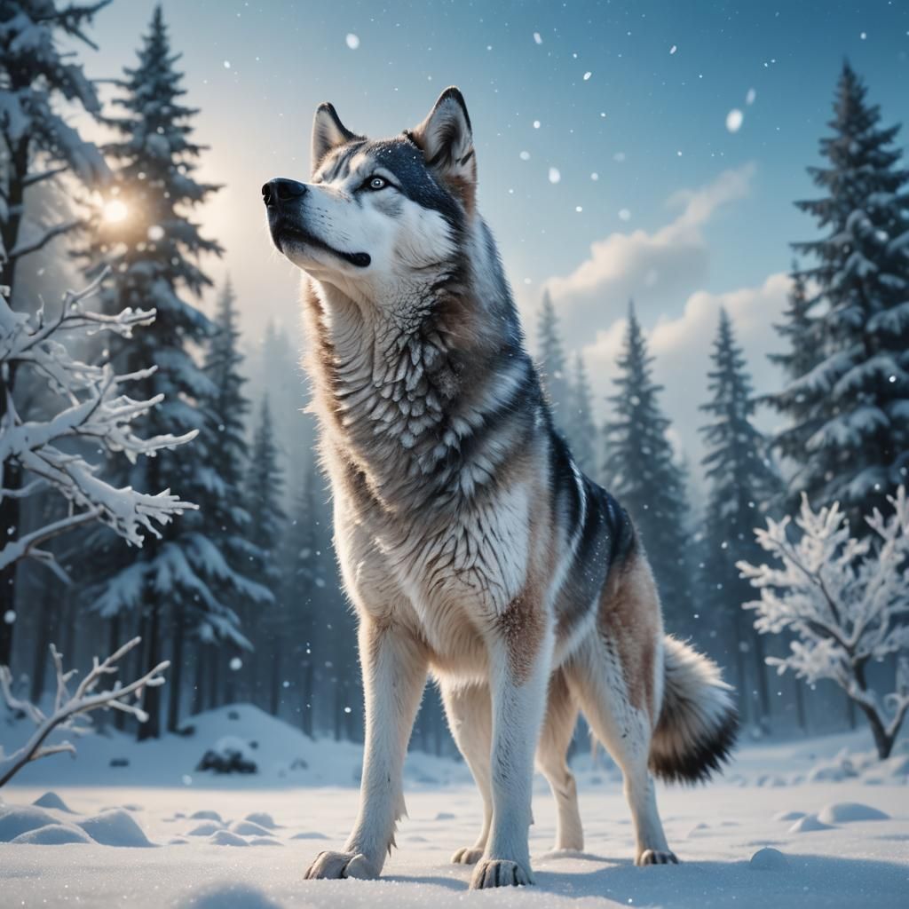 Husky/Wolf Hybrid in Snow: Fantastical Concept Art