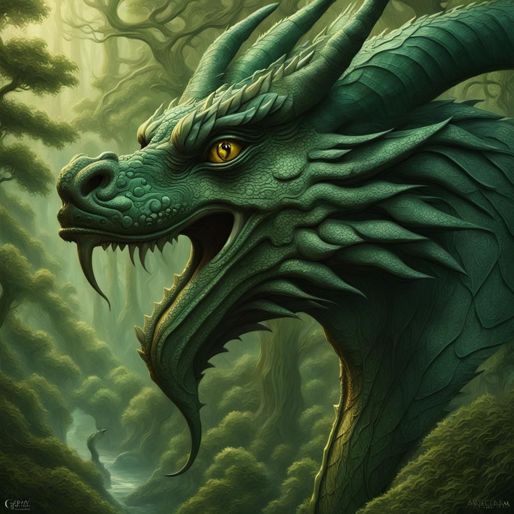 Basilisk in Agartha Forest: Intricate Digital Art