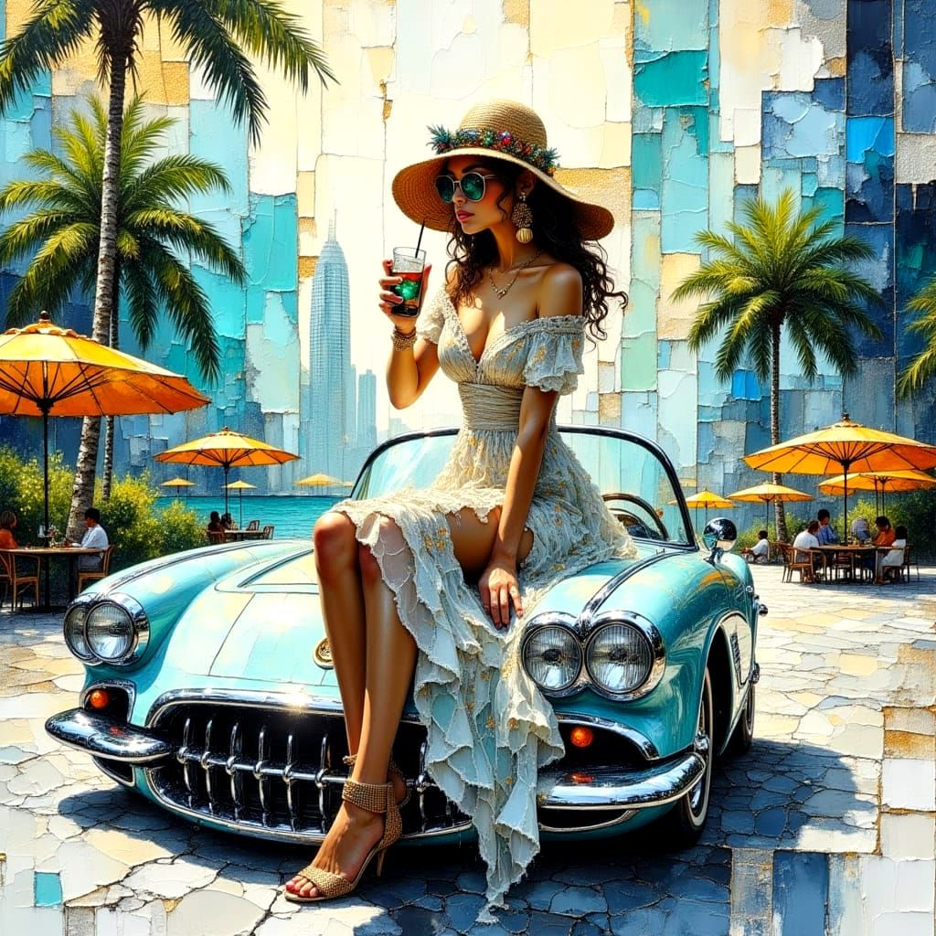 Boho Woman in New York State of Mind, Impasto Art