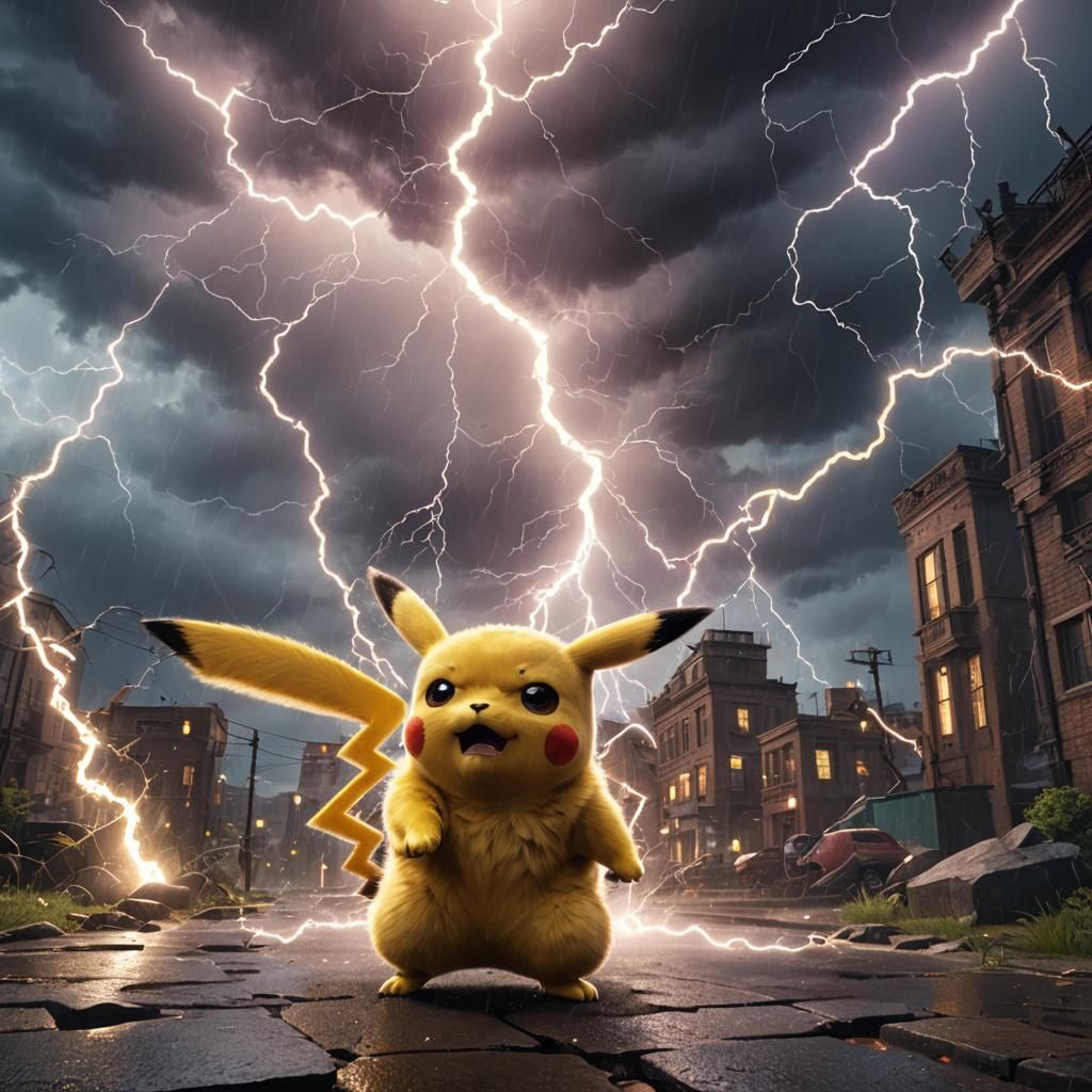 Pikachu Hit by Lightning in Fantasy Battle