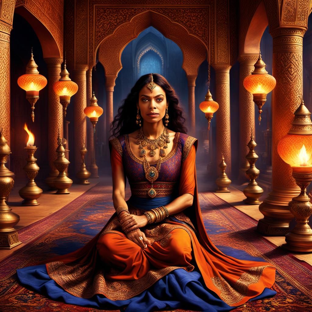 Ancient Persian Queen with Oil Lamps