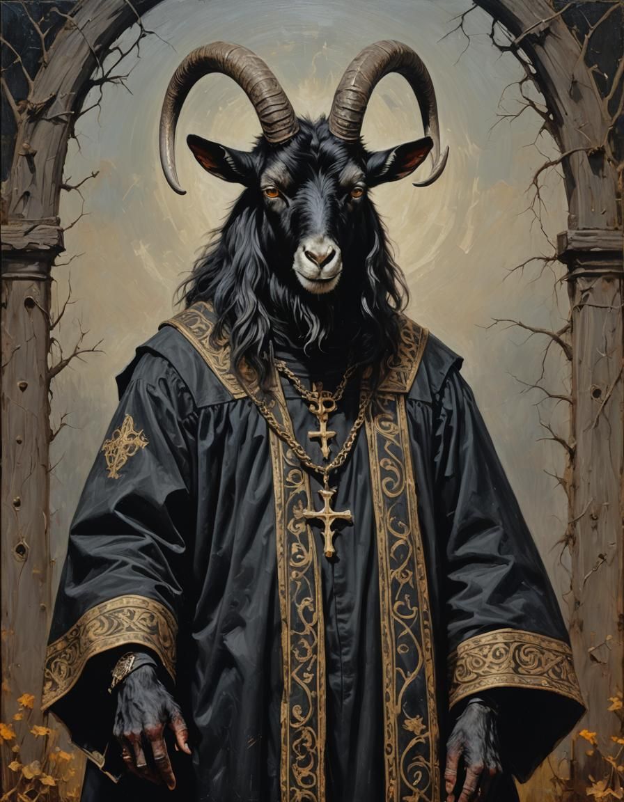 Baphomet in Black Robes: Gothic Farm Scene