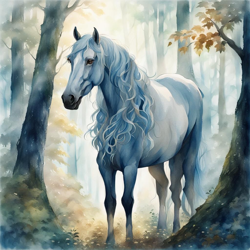 Female Centaur in Mystical Forest, Watercolor Painting