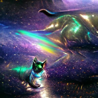 Astronaut Cat Floating in Iridescent Space