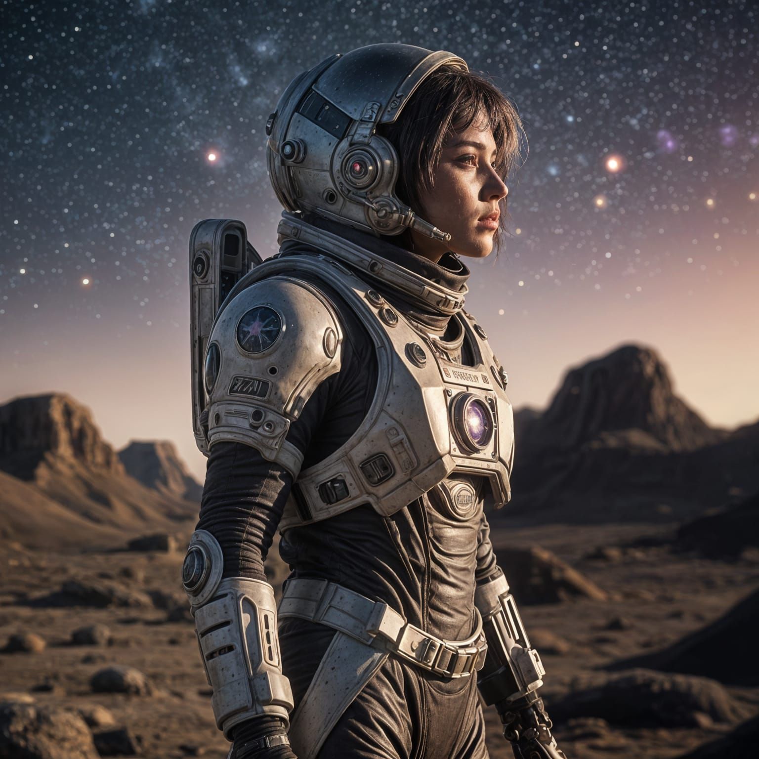 Astronaut with Cybernetic Tattoos on Alien Planet