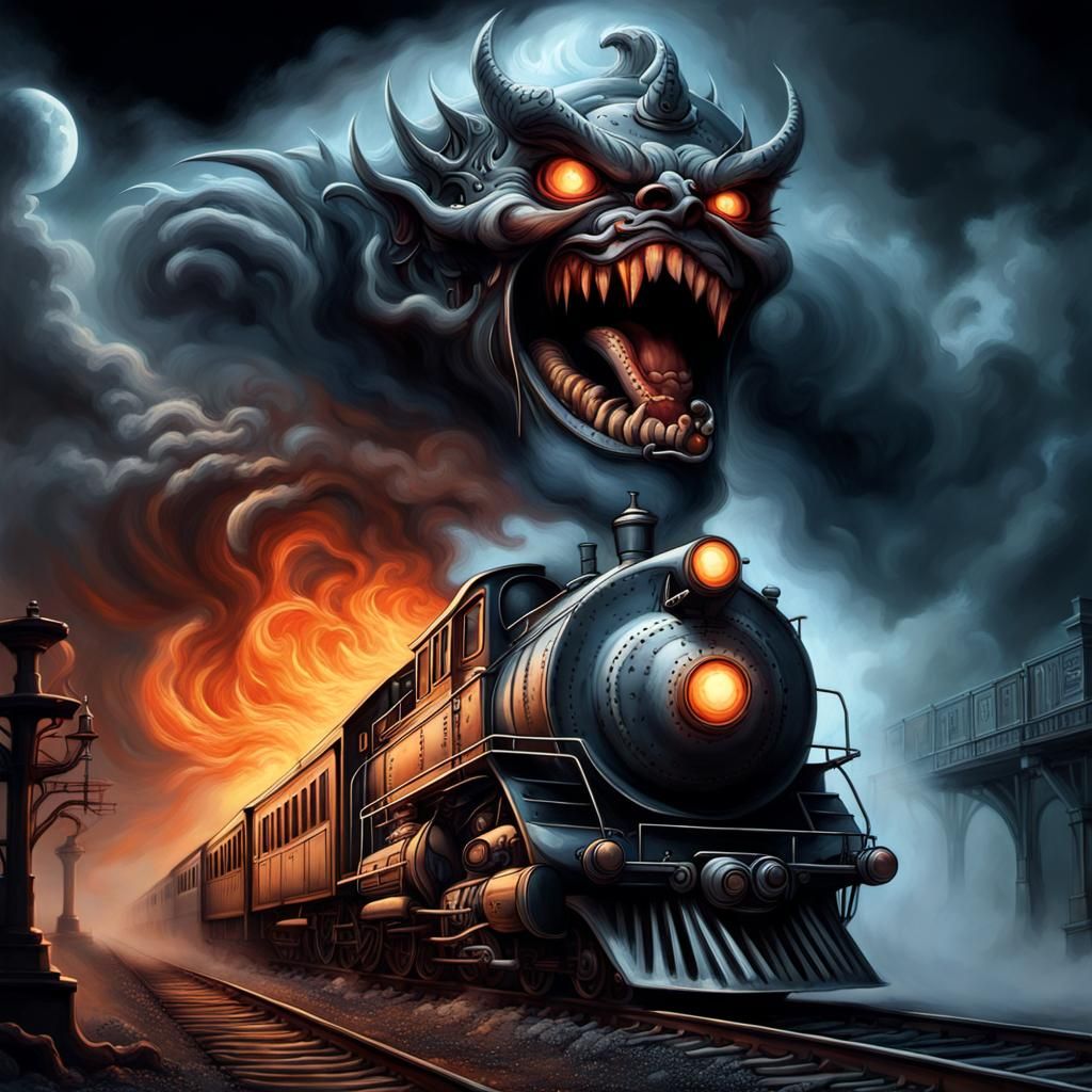 Terrifying Nightmare Train Emerging From Darkness