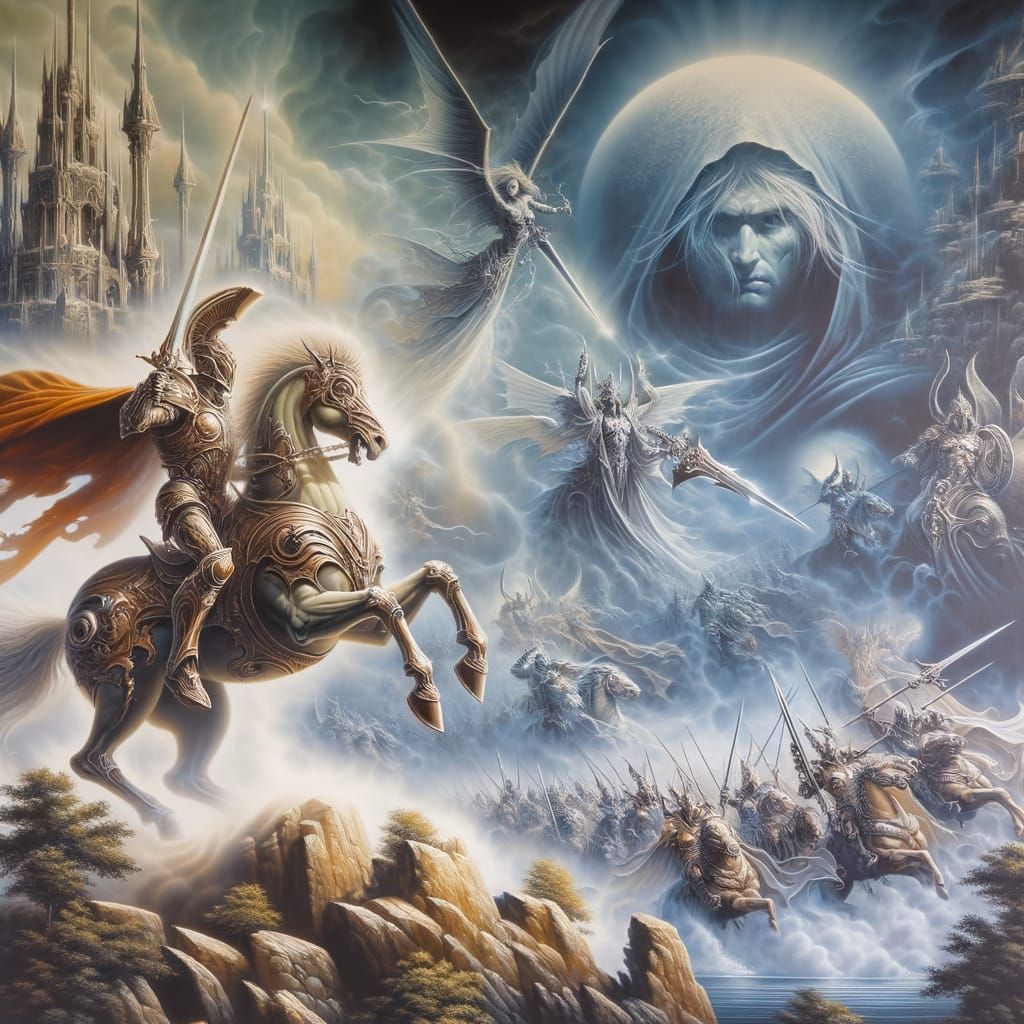 Epic Fantasy Warriors in Airbrush Style