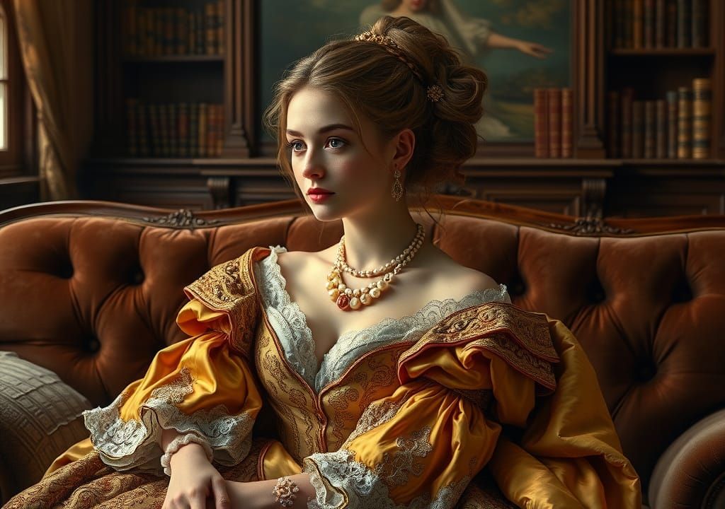 Baroque Noblewoman in Rembrandt-Style Oil Painting