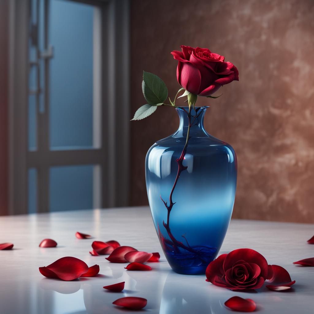 Blue Vase with Red Rose: Fantasy Concept Art