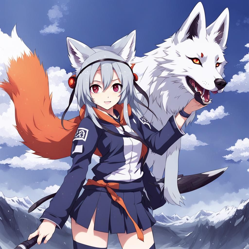 Anime Girl with Wolf Features and Fox