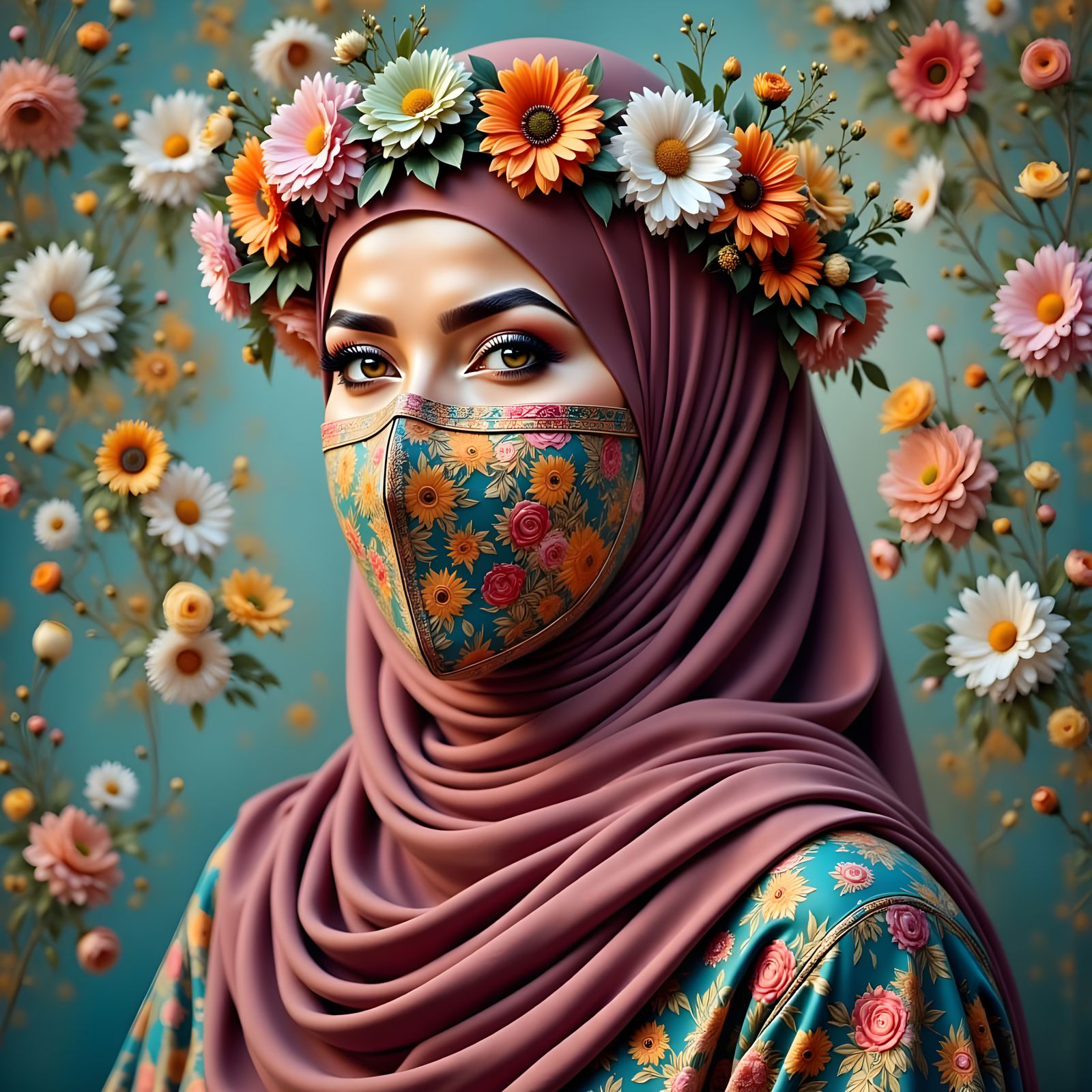 Ethereal Hijab Woman in Floral Crown