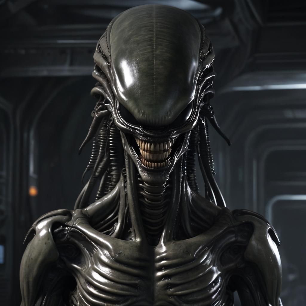 Wise Smiling Xenomorph Portrait