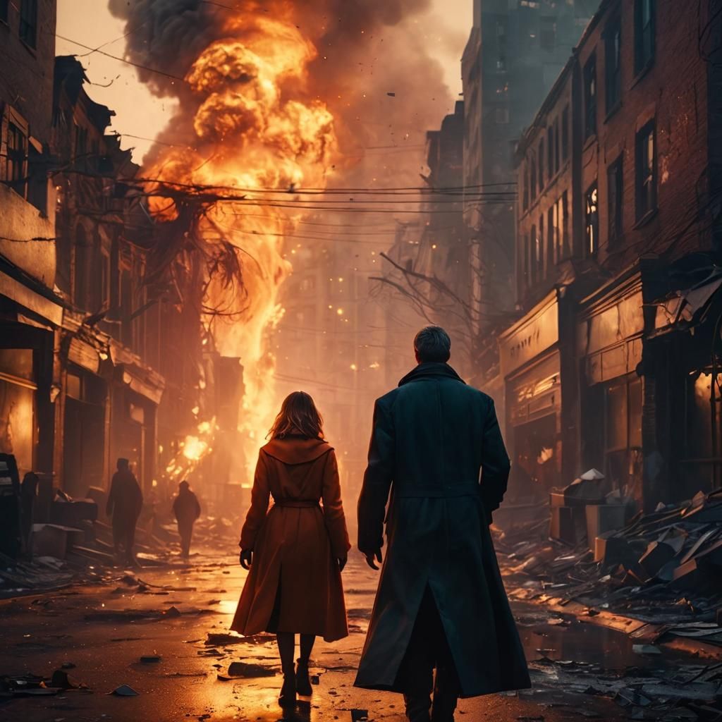 Apocalyptic Embrace: A Cinematic Film Still