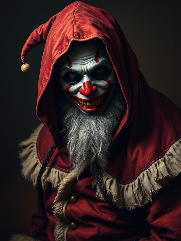 Mysterious Jester in Faded Santa Suit, Rembrandt-Inspired
