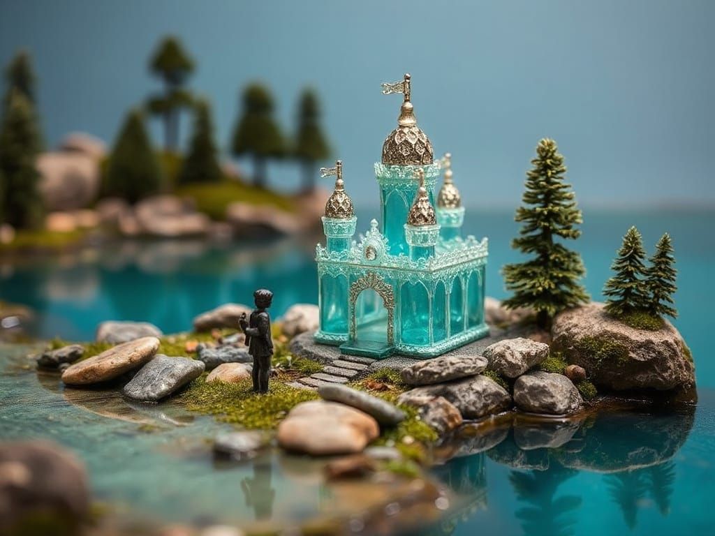 Fairy Builds Glass Castle in Noir Miniature Style
