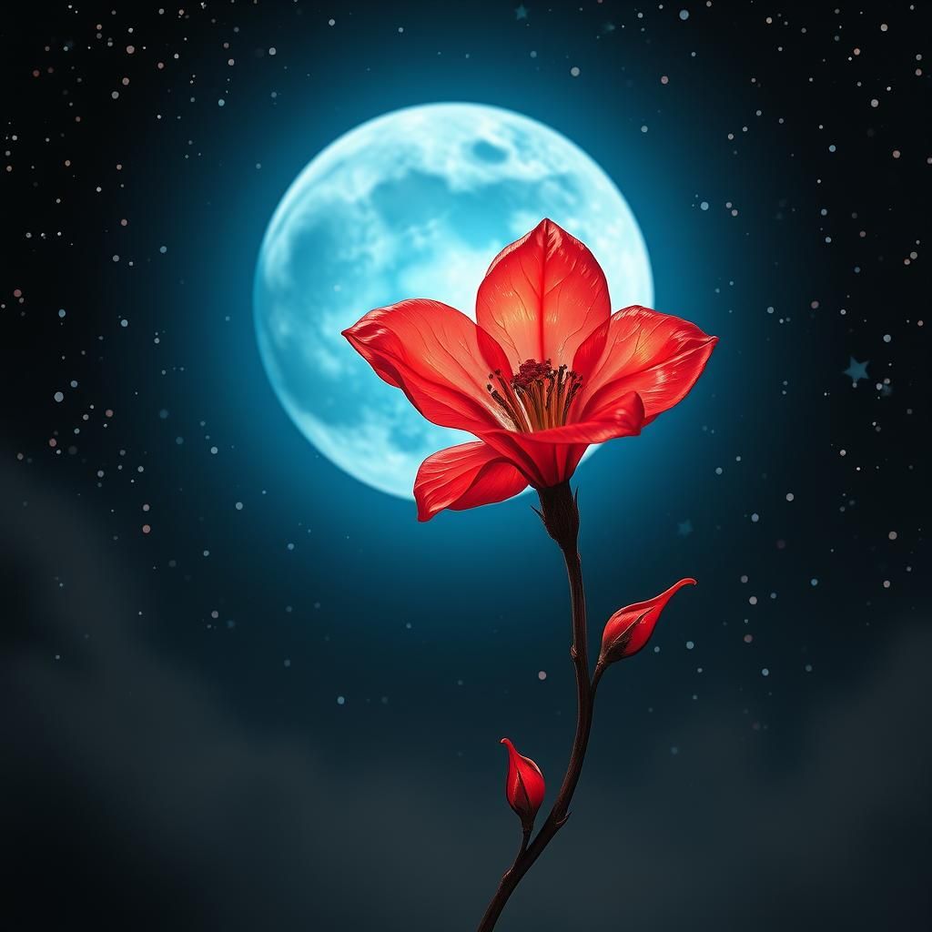 Luminescent Flower Under Blue Moon in Art Nouveau Style