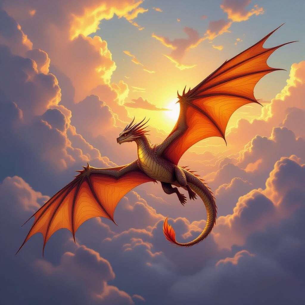 Majestic SkyWing Dragon Soaring in Fiery Skies