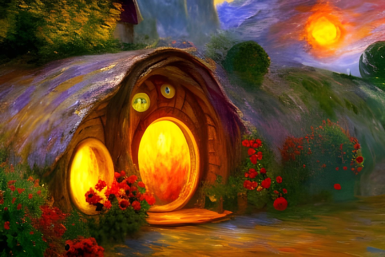 Nested Hobbit Home Tower in Vivid Colors