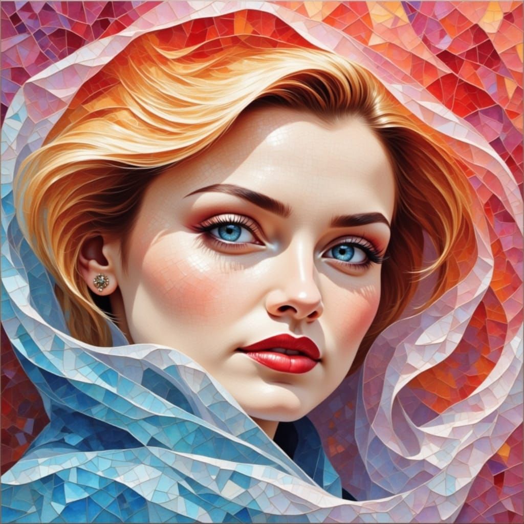 Opalescent Mosaic Portrait of Radiant Beauty
