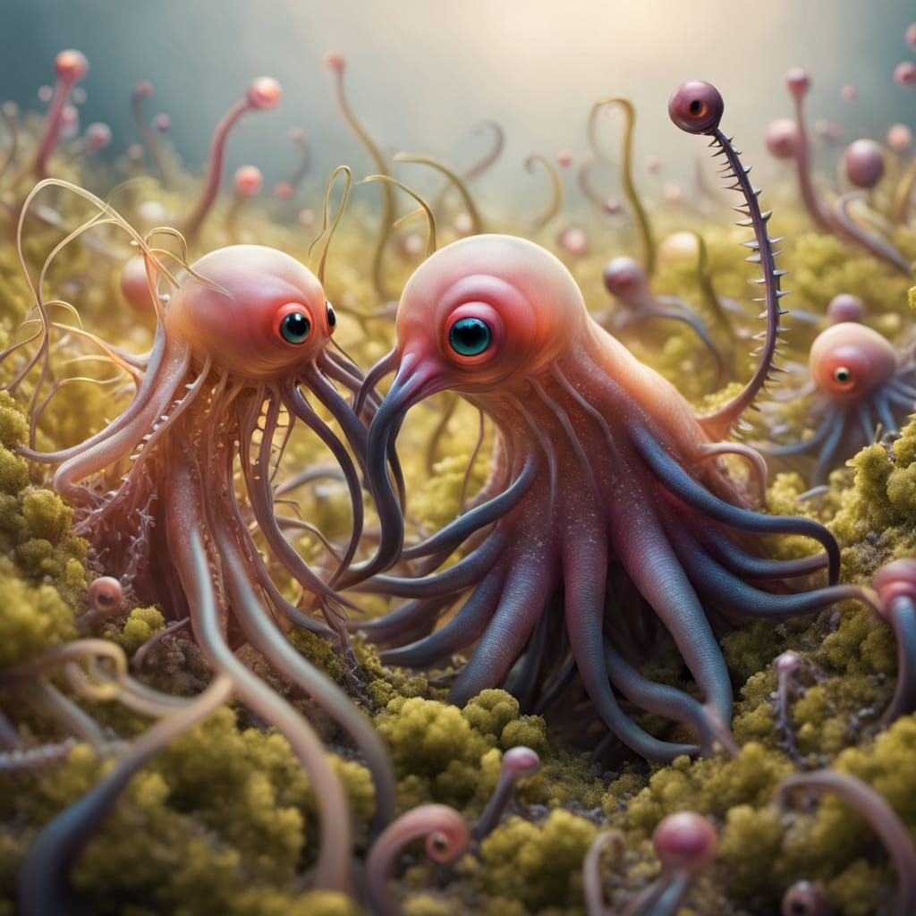 Surreal Horror: Larvae Feeding in a Dark Realm