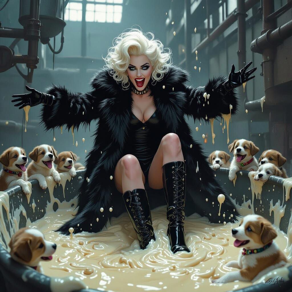 Cruella's Cake Calamity: Noir-Inspired Factory Mishap