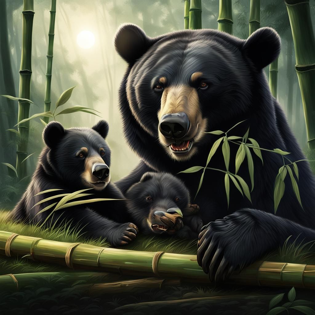 moon bear mother and cub