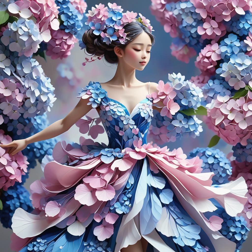 Hydrangea Flower Dress in 3D Anime Style