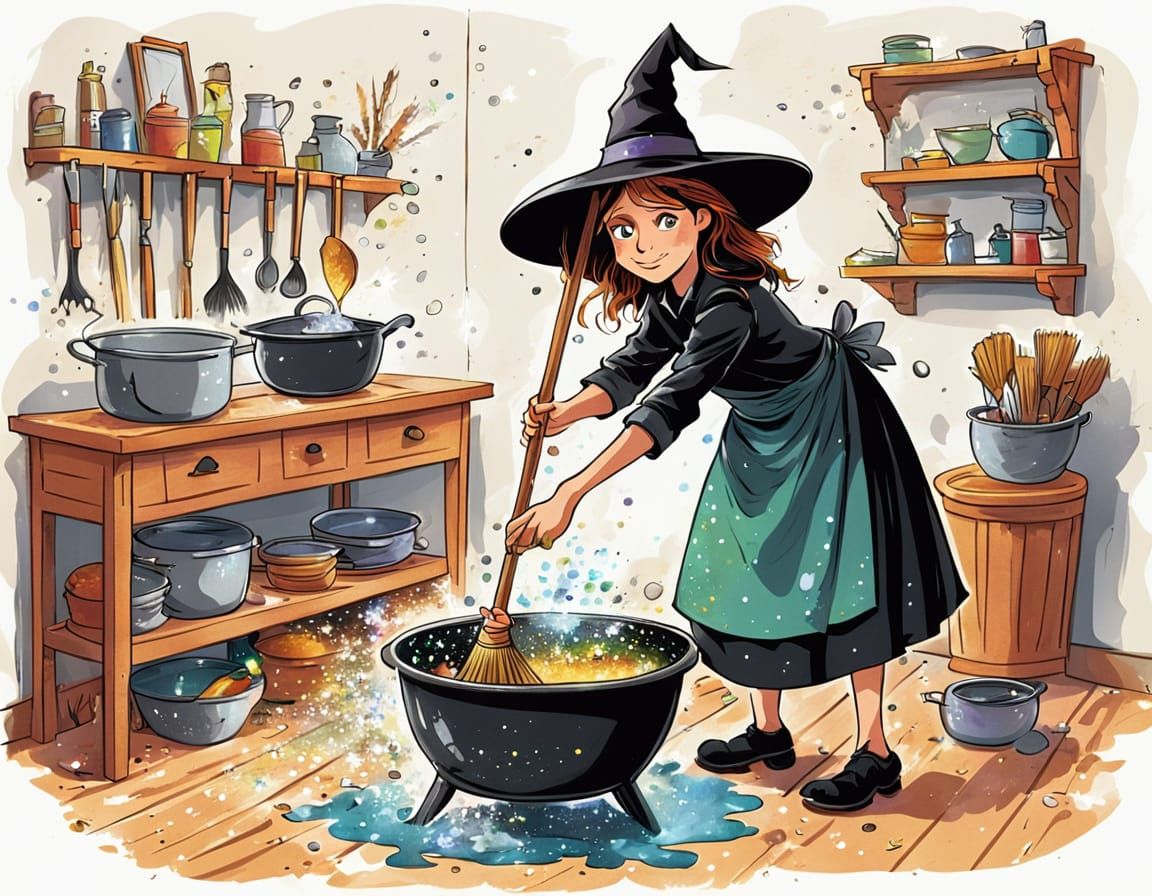 Magical Cleaning: Witch and Self-Washing Dishes