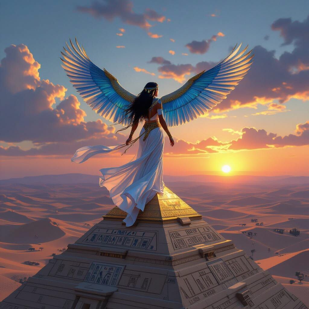 Isis Flies Over Egyptian Pyramid in Fantasy Art