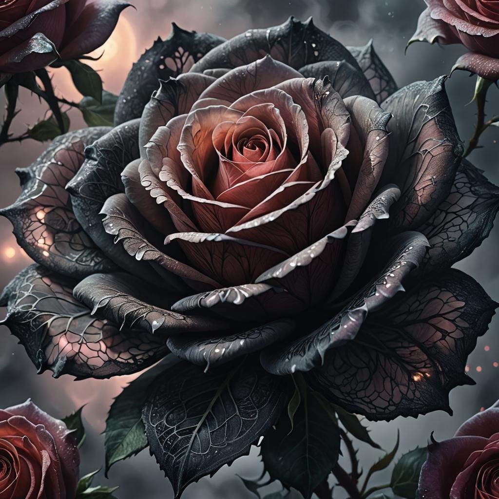 Ethereal Black Lace Rose in Fantasy Concept Art