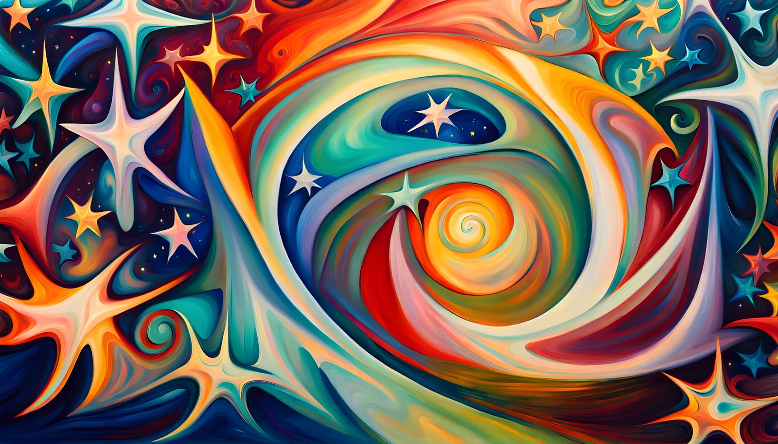 Iridescent Star Family in Abstract Expressionist Style