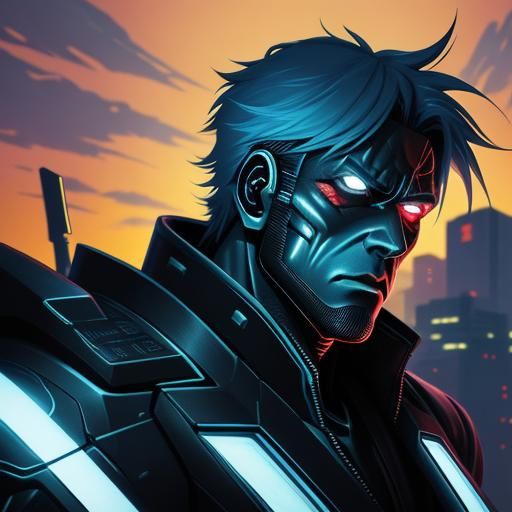 Angry Man Running in Cyberpunk Anime City