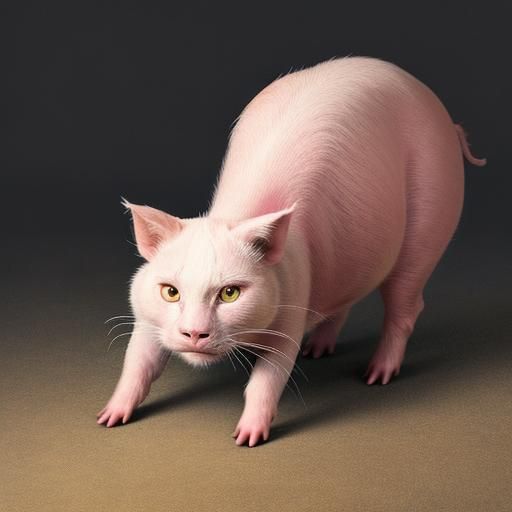 Surreal Pig-Cat Hybrid