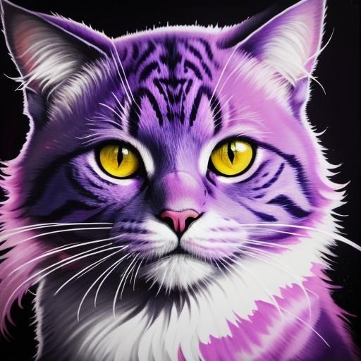 Purple cat with magenta pink stripes& whimsical vibes& cute vibes& magical vibes& strange vibes