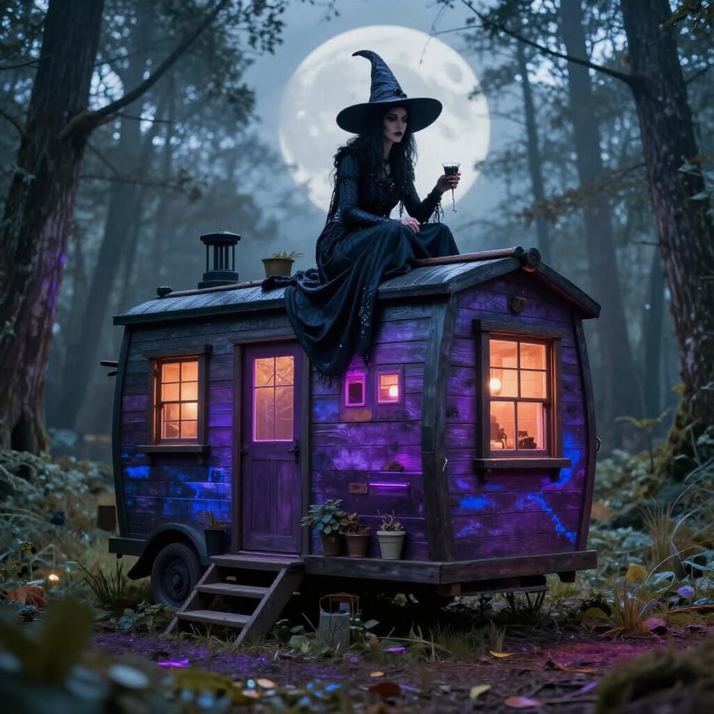 Cyber Witch Resting on a Tiny House