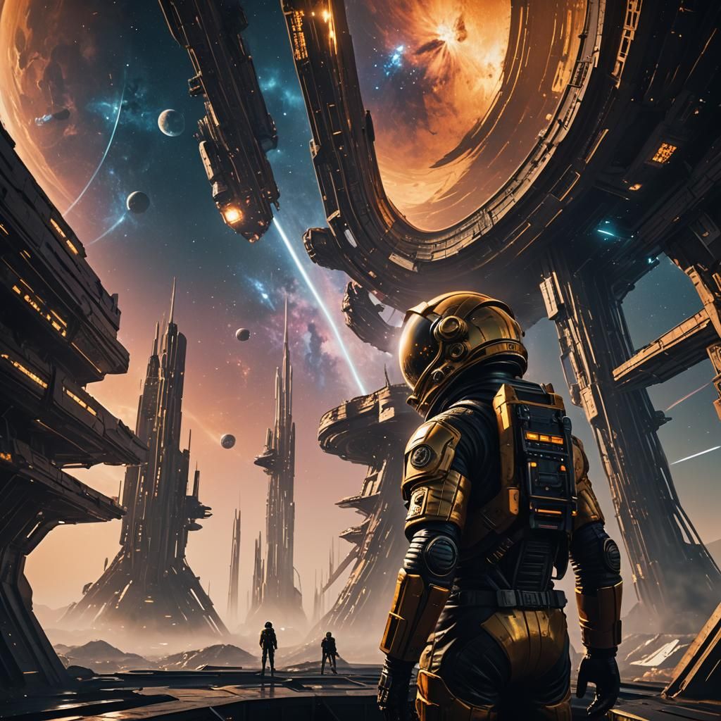 Futuristic Starbase with Astronaut in Sci-Fi Film Still
